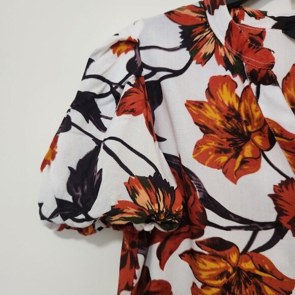 Cassee's Size S Floral Print Colorful Short Puff Sleeve Boho Women's Top Blouse - Picture 3 of 7